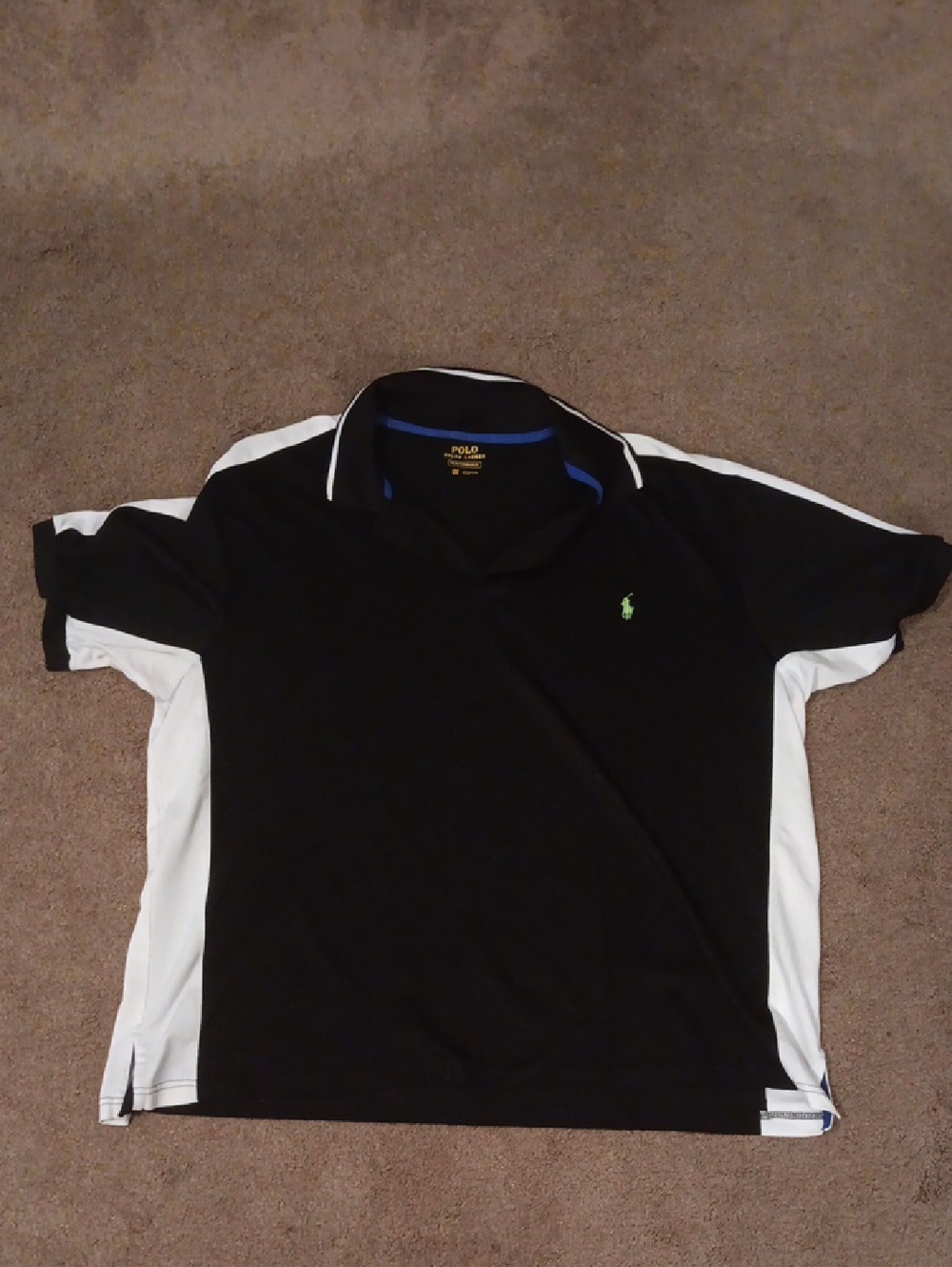 Polo by Ralph Lauren Black and White Short Sleeve Sport Polo with Green Logo